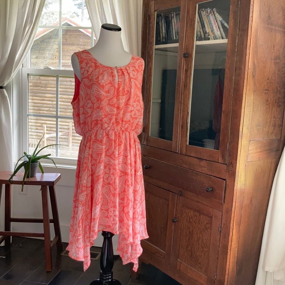 Luscious Peach W/White Paisley Pullover Dress, L